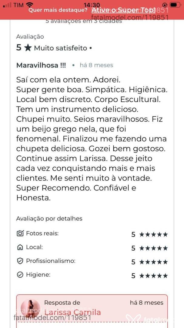 Acompanhante travesti morena (o) de olhos mel - Larissa Camila