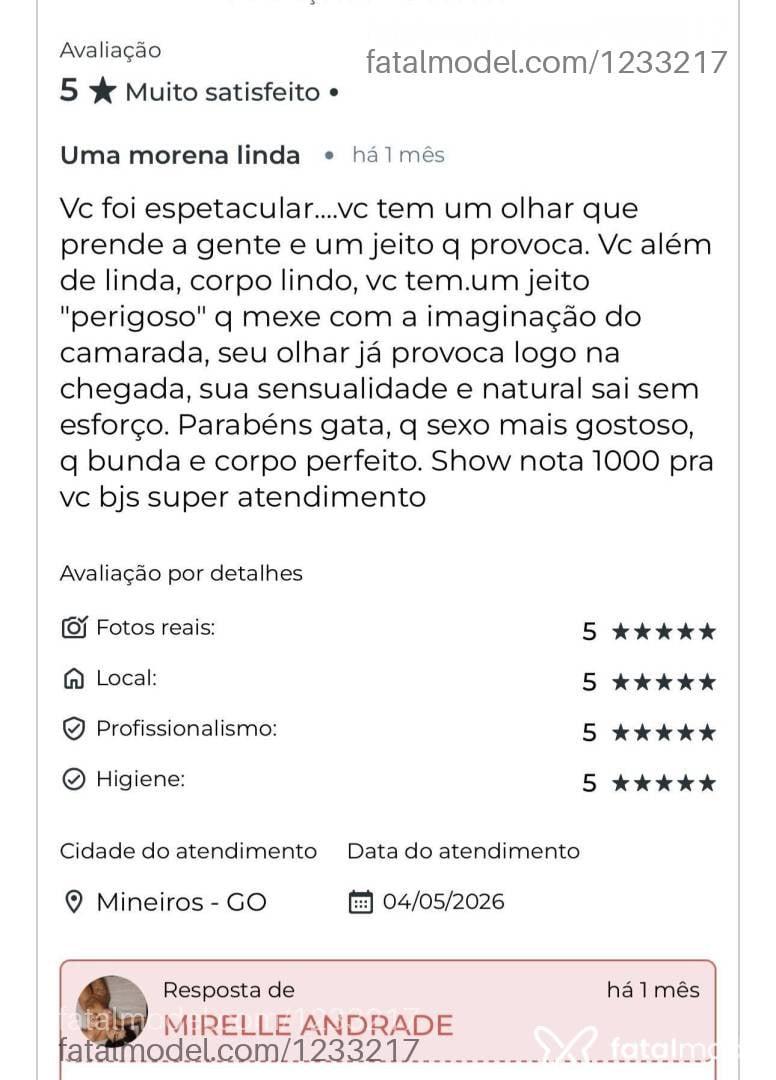 Acompanhante mulher morena (o) de olhos castanhos em Jataí - MIRELLE ANDRADE
