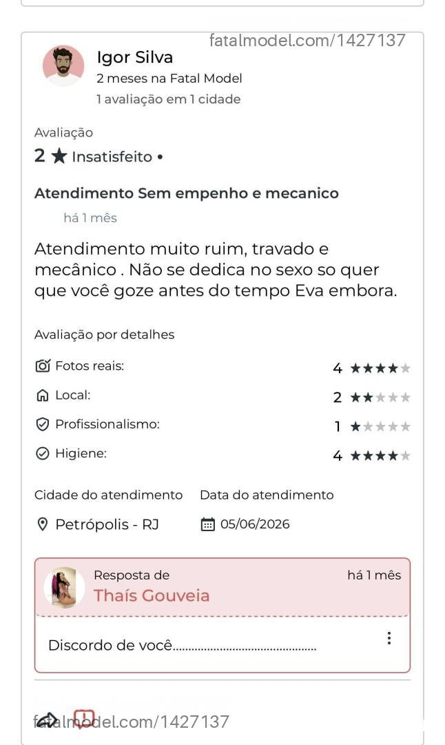 Acompanhante mulher morena (o) de olhos castanhos - Thaís Gouveia