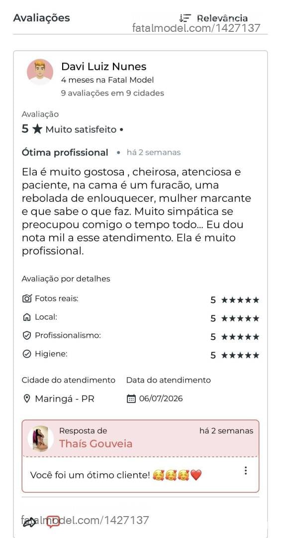 Acompanhante mulher morena (o) de olhos castanhos - Thaís Gouveia