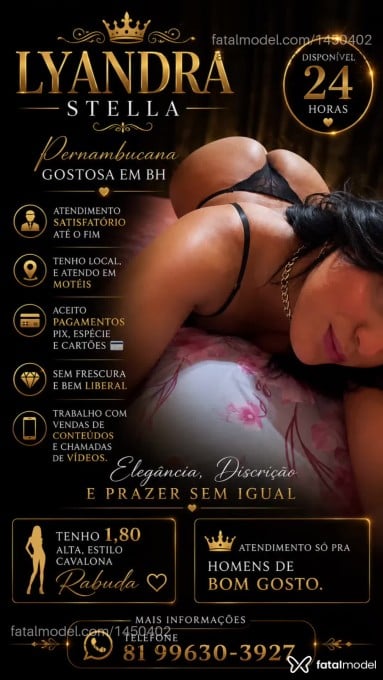 Acompanhante travesti morena (o) de olhos castanhos em Belo Horizonte Acompanhante travesti morena (o) de olhos castanhos em Belo Horizonte - Lyandra Stella