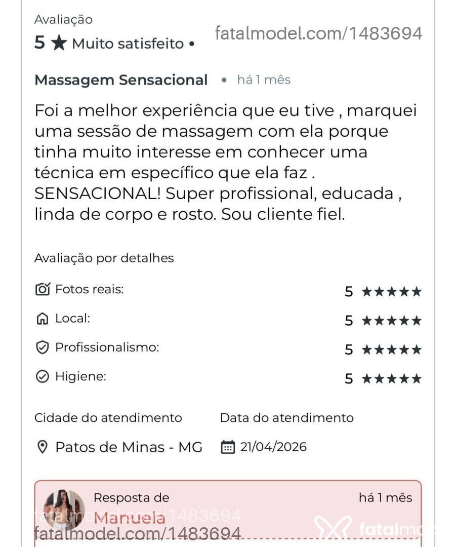 Acompanhante mulher morena (o) de olhos mel em Patos de Minas - Manuela