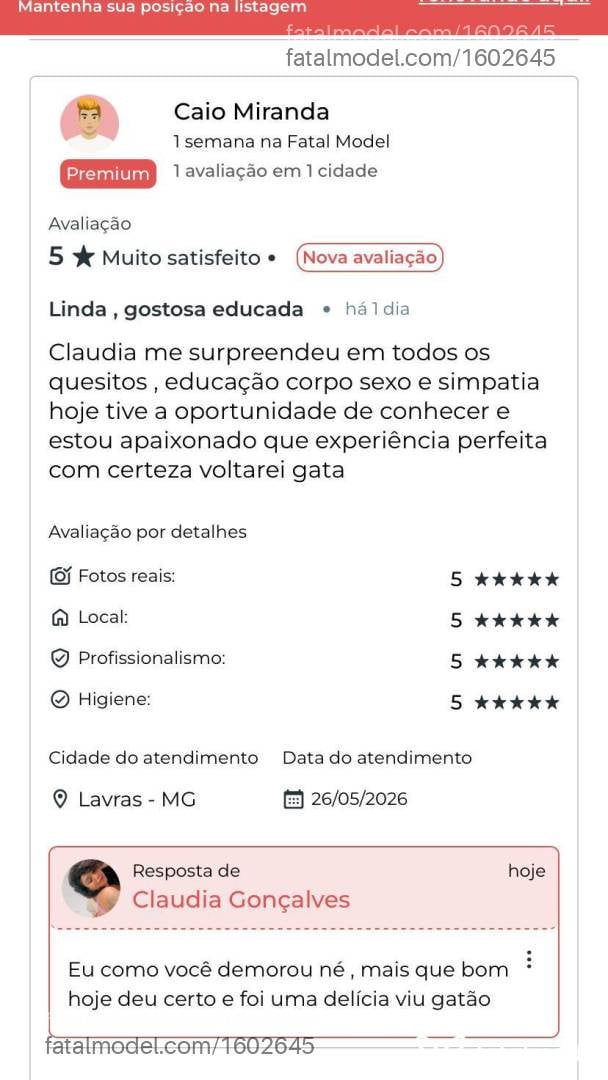 Acompanhante travesti com cabelo castanho de olhos pretos em São João da Boa Vista - Claudia Gonçalves