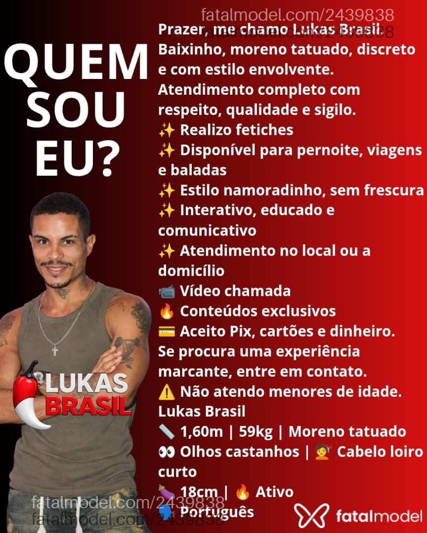 Acompanhante homem morena (o) de olhos castanhos em João Pessoa - Lukas Brasil