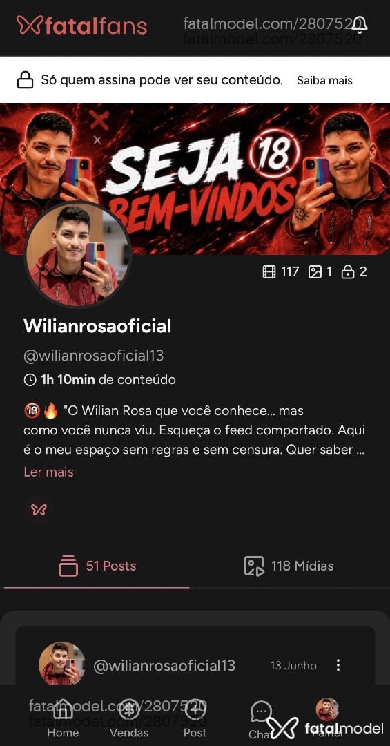 Acompanhante homem morena (o) de olhos castanhos em Dourados - Wilianrosaoficial