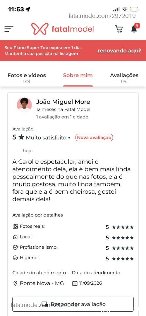 Acompanhante mulher morena (o) de olhos castanhos - Carol