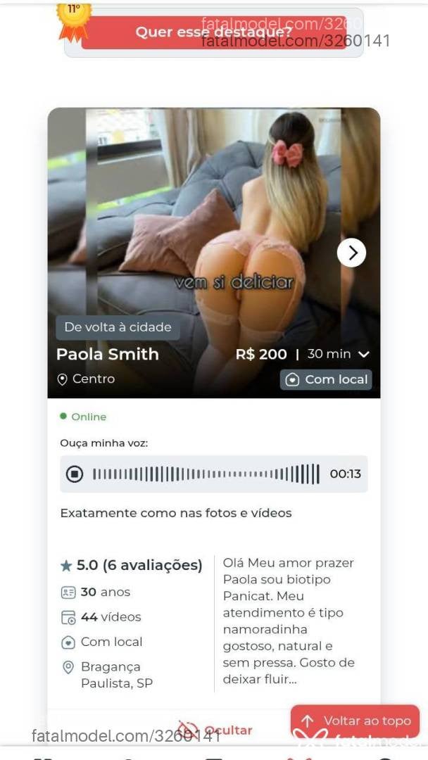 Acompanhante mulher loira (o) de olhos castanhos - Paola Smith