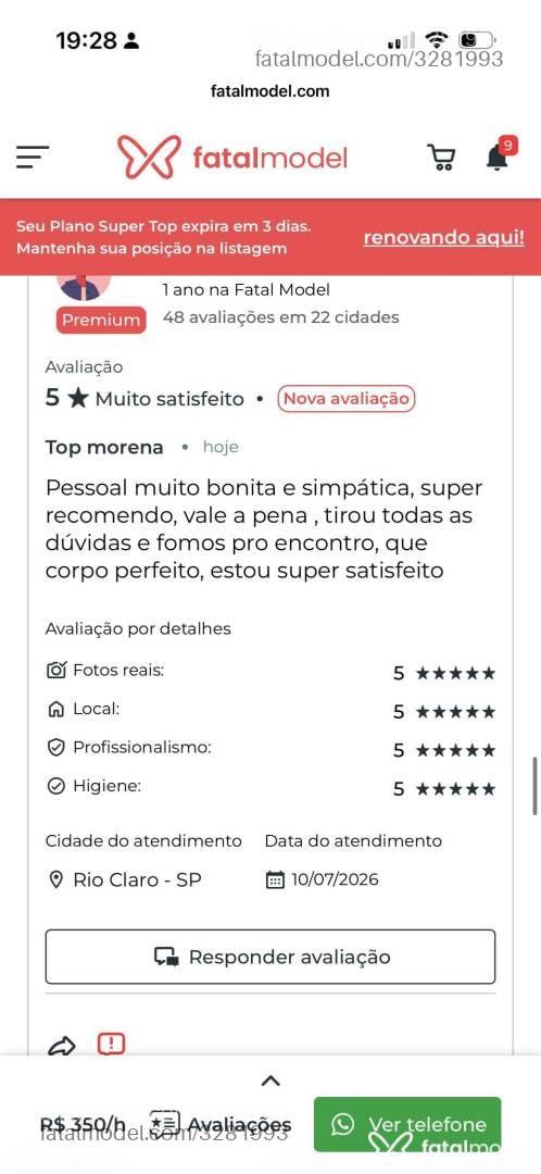 Acompanhante mulher morena (o) de olhos castanhos em Rio Claro - Gabi