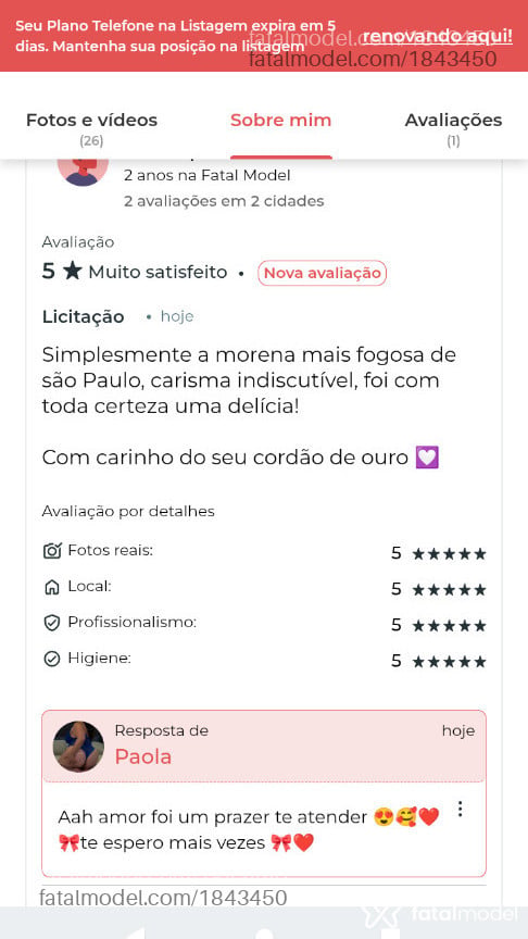 Acompanhante mulher morena (o) de olhos castanhos - Paola