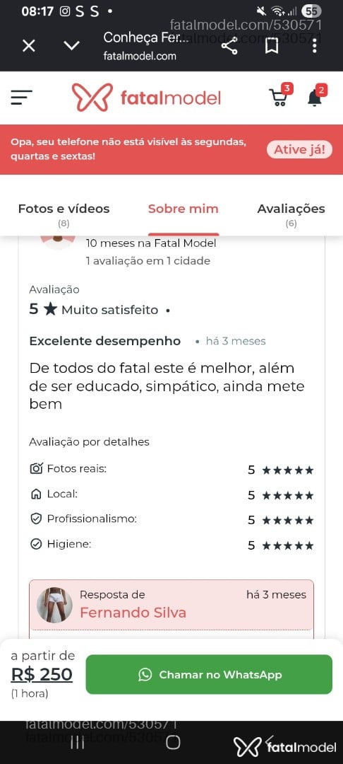Acompanhante homem morena (o) de olhos pretos - Fernando Silva