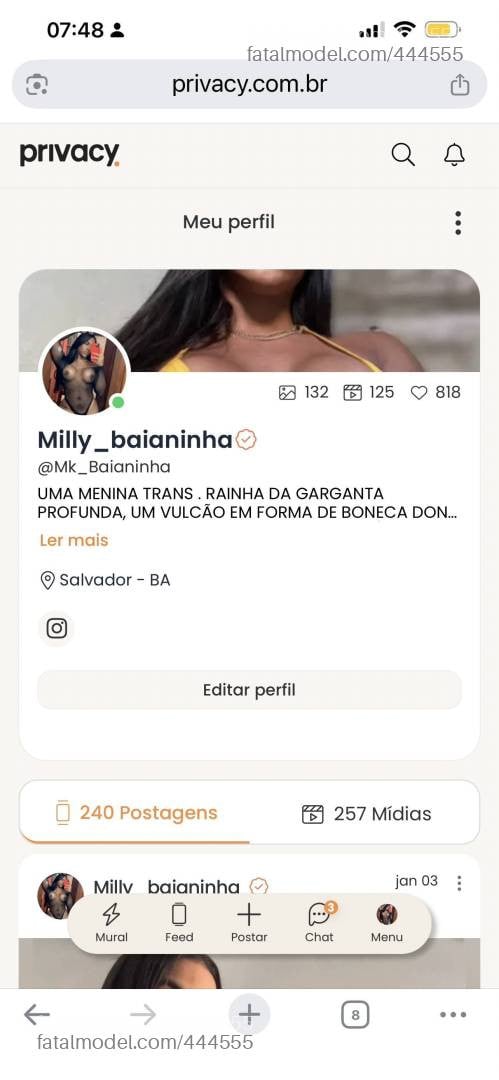 Acompanhante mulher trans morena (o) de olhos castanhos em Dias D'ávila - Milly Oliveira